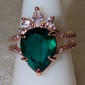 *BP #3004 Erinite & 3 White Topaz (lab) Rose Gold Size 6 BRAND NEW